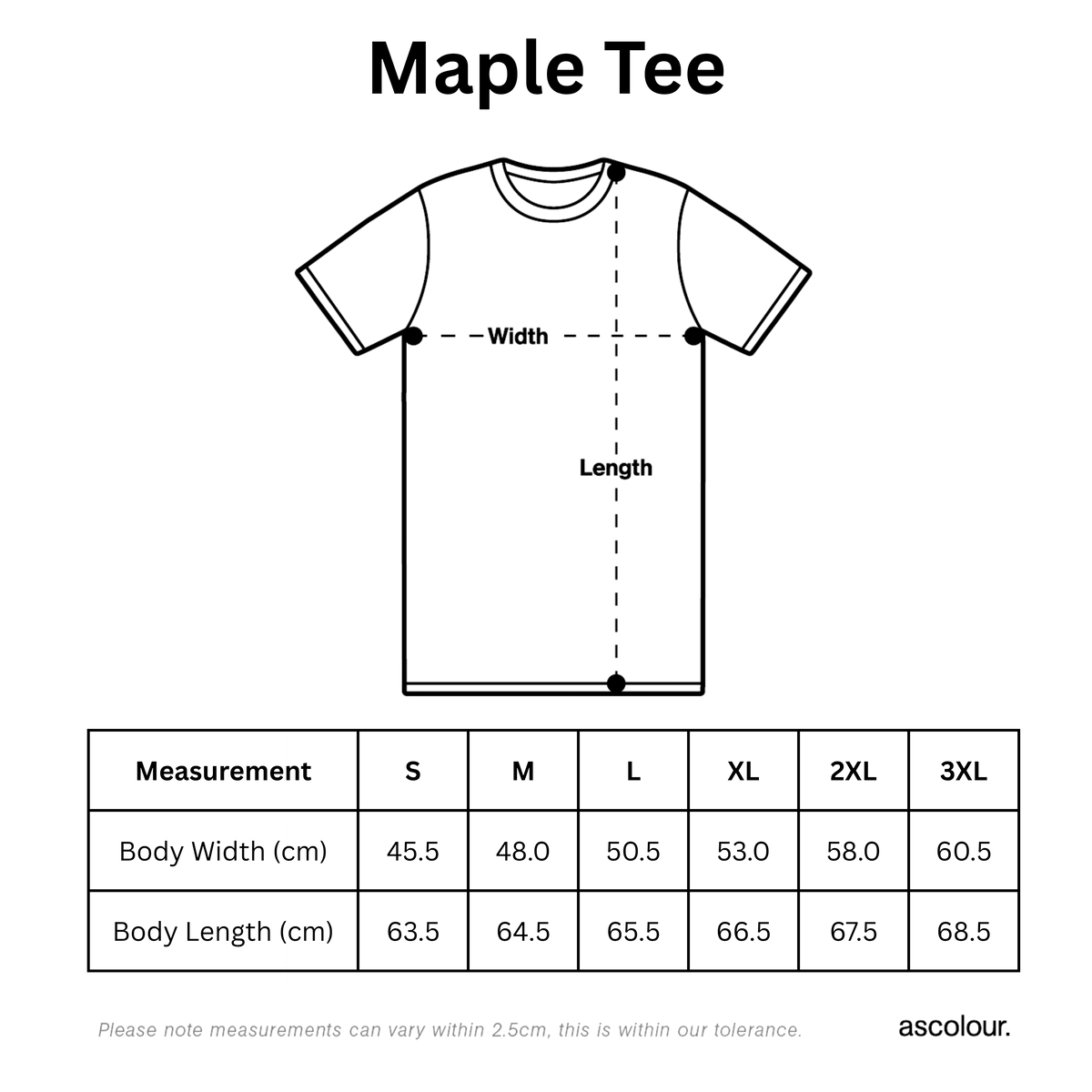 Size guide for 'A Little Bit Scrappy' T-Shirt
